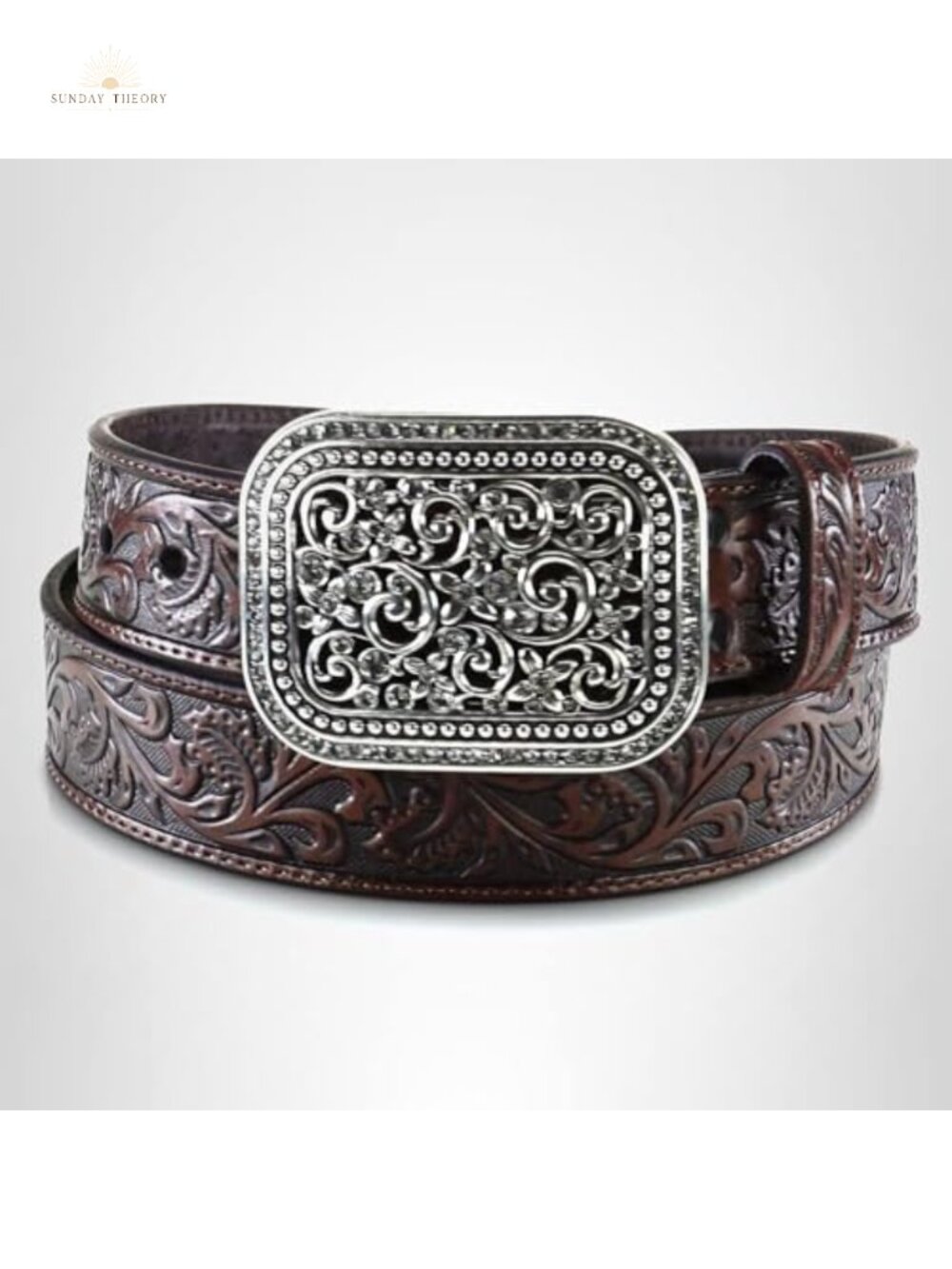 Genuine Leather Western Belt with Interchangeable Buckles